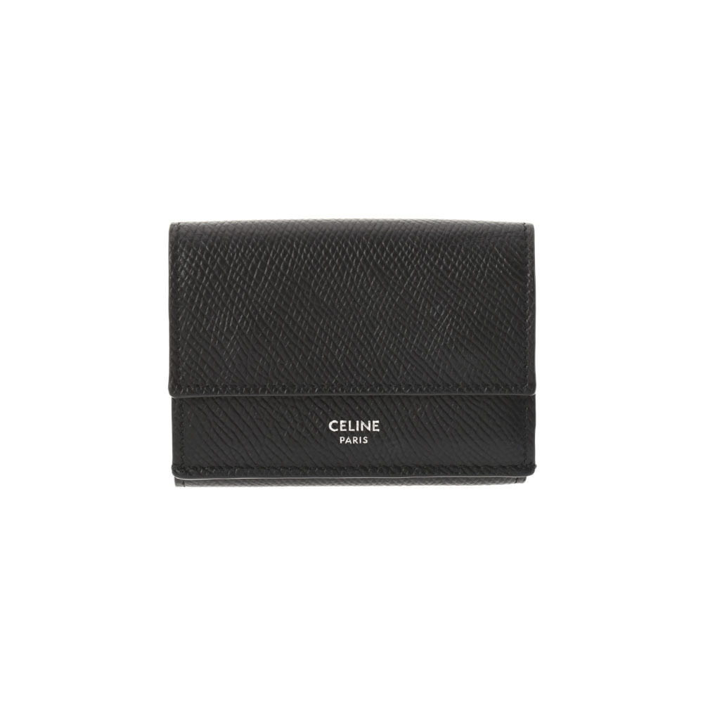 Celine Folded Compact Wallet Black Calfskin Tri fold
